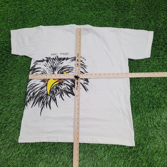 Vintage 90s Alaska Bald Eagle Shirt Large 23x27 White Artwork - Picture 3 of 14
